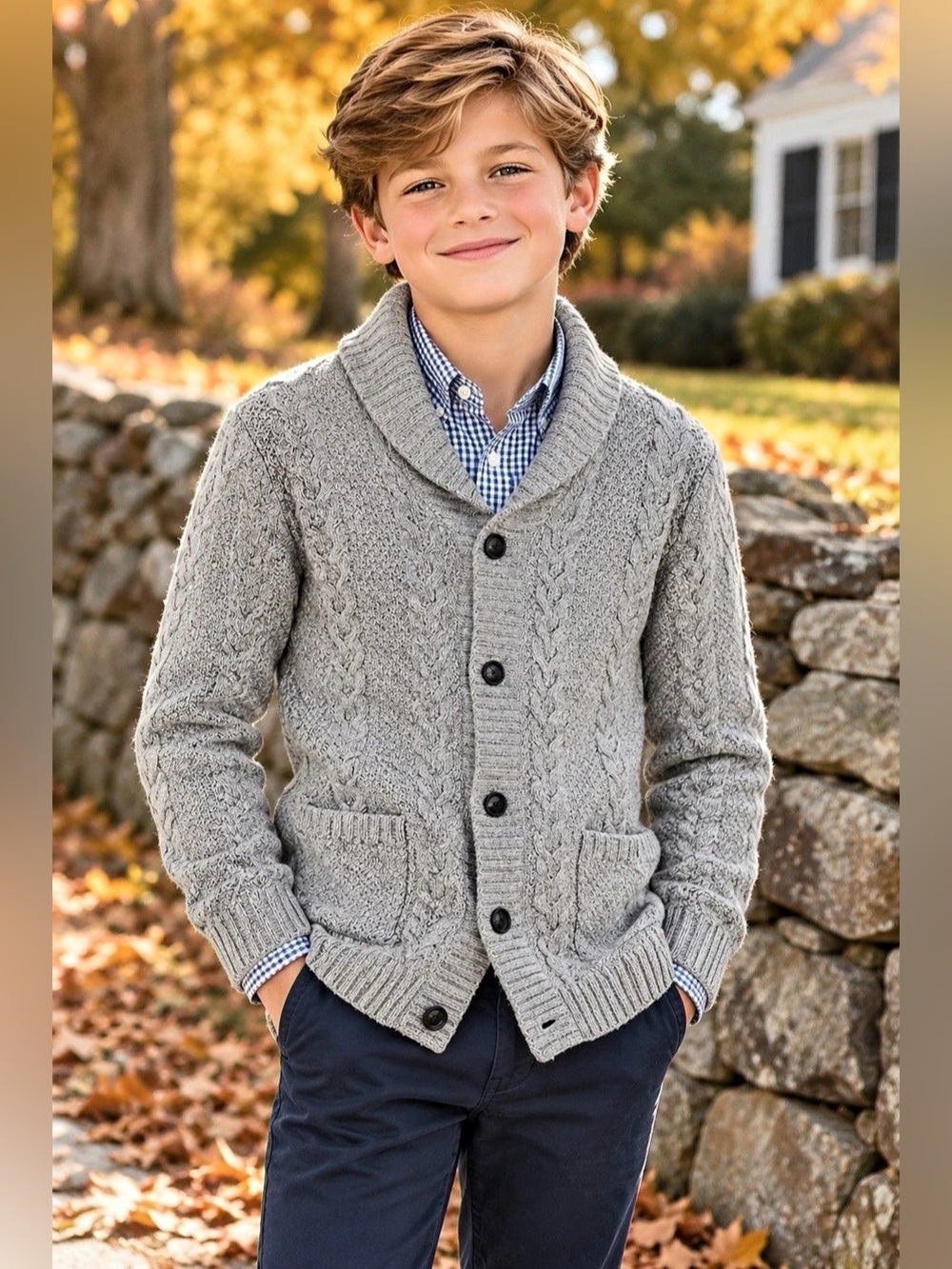 Janie & Jack Gray Cable Knit Shawl Collar Cardigan Sweater Size 10 NWT